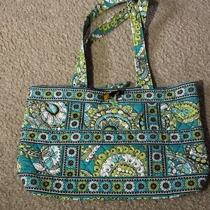 Quilted Floral Paisley Tote Vera Bradley Bag in Teal and Lime size 13*9